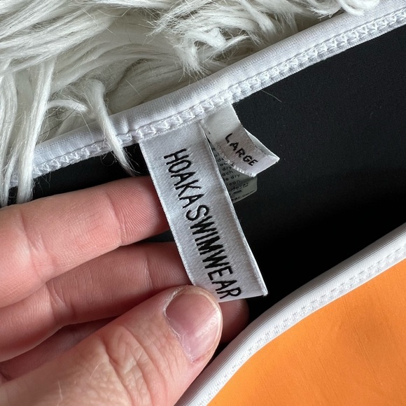 Hoaka Swimwear Orange Bikini Bottom Size M/L Low Cut Cheeky Fit White Trim - Picture 2 of 6